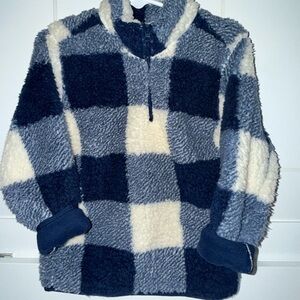 Carter's Navy and Cream gingham fleece pull over